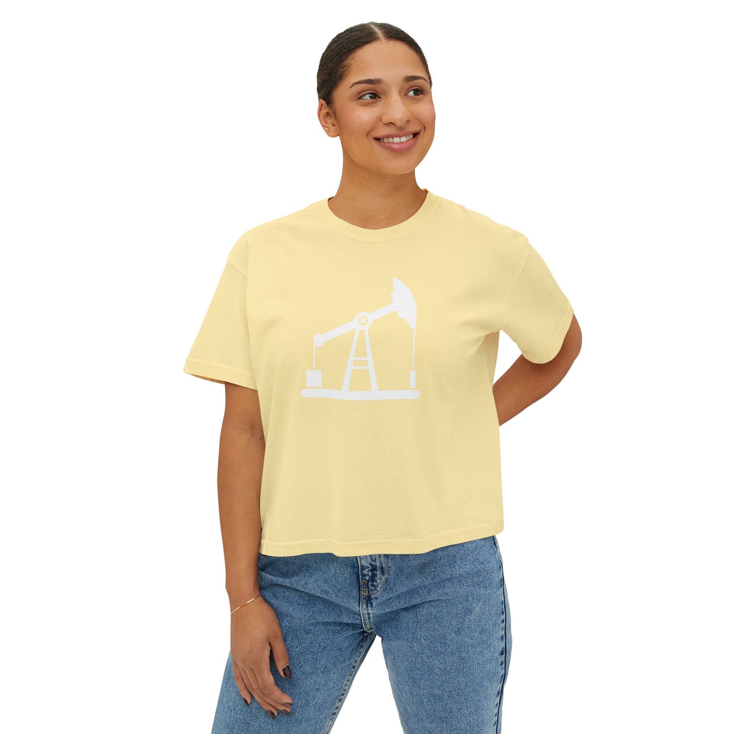 Pump Jack Women's Boxy Tee, Casual Graphic Tee, Summer Outfit, Relaxed Fit Top