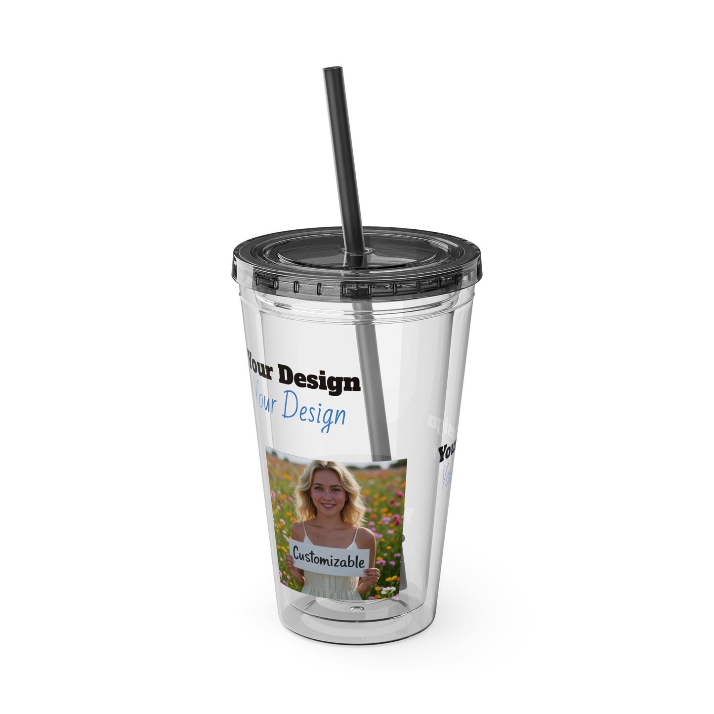 Customizable Sunsplash Tumbler with Straw, Perfect for Summer Sipping, Beach Vibes, Party Favor, Eco-Friendly Drinkware
