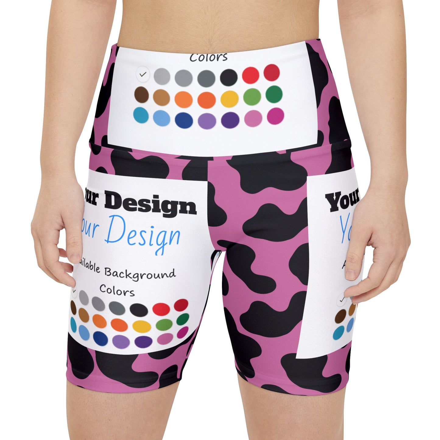 Women's Custom Workout Shorts - Personalized Activewear for Yoga, Jogging, Fitness, Birthdays, Holidays, Gifts, Cow Print Design