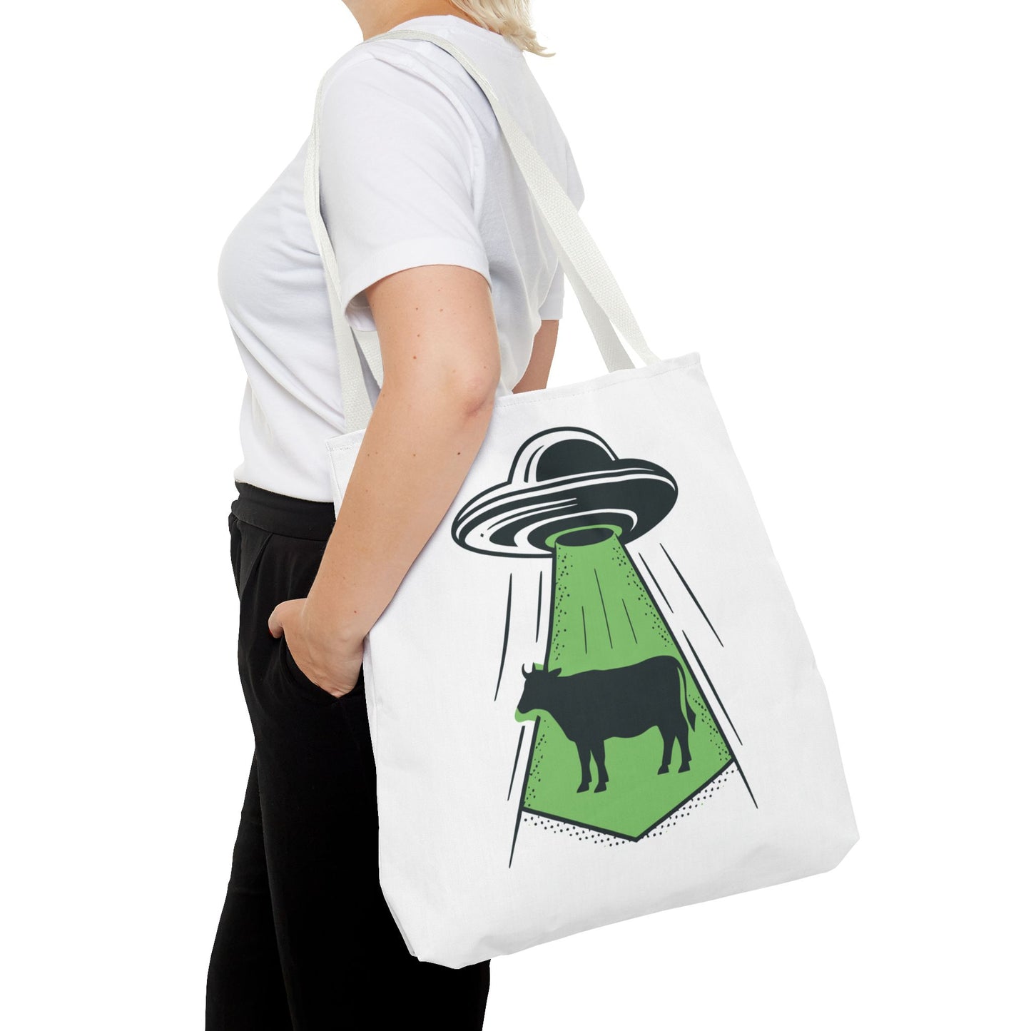 UFO Cow Tote Bag - Fun Gift for Farmers, Alien Lovers, Quirky Accessories, Eco-Friendly Shopping.