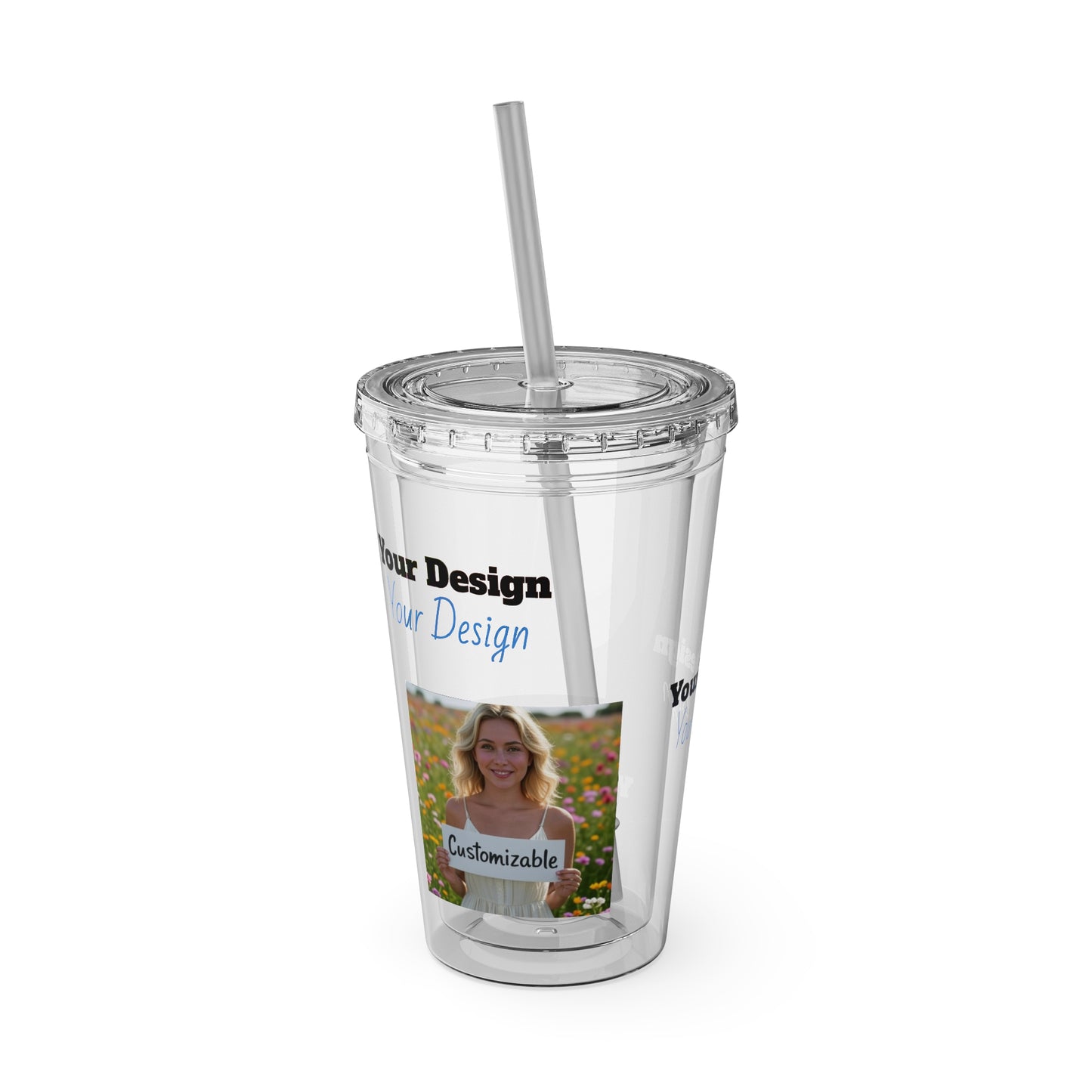 Customizable Sunsplash Tumbler with Straw, Perfect for Summer Sipping, Beach Vibes, Party Favor, Eco-Friendly Drinkware
