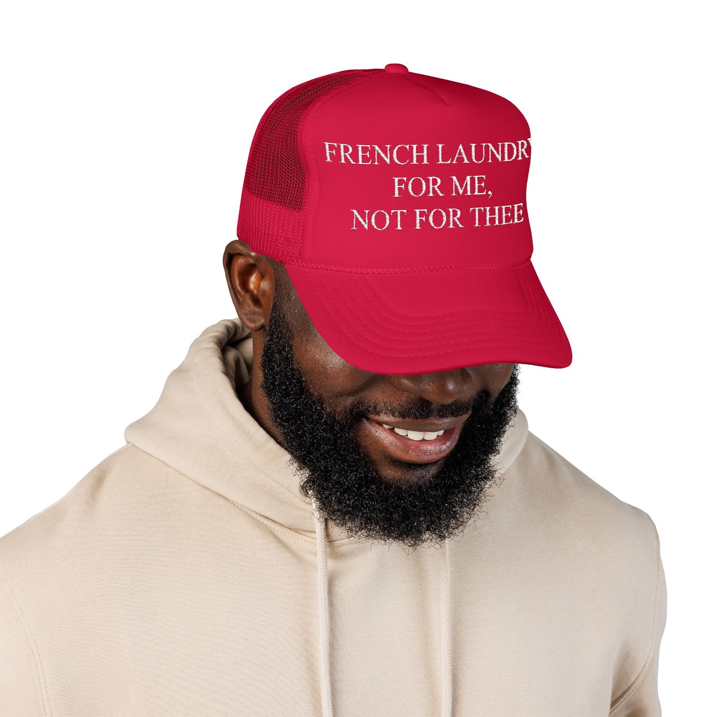 French Laundry Gavin Newsom Covid Lockdown Embroidered Foam Trucker Hat, Funny Hat, Gift for Him, Gift for Her, Casual Hat, Summer Accessory, Adjustable Cap