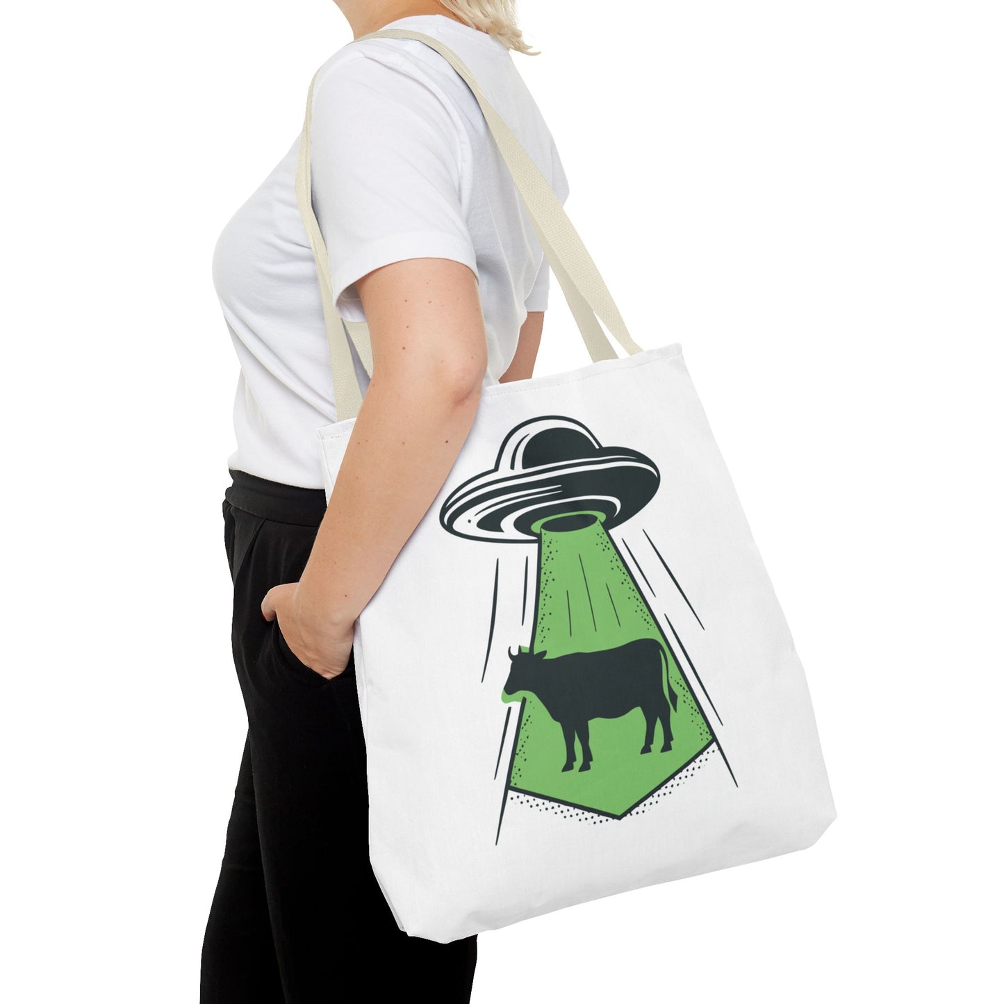 UFO Cow Tote Bag - Fun Gift for Farmers, Alien Lovers, Quirky Accessories, Eco-Friendly Shopping.