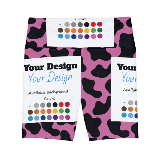 Women's Custom Workout Shorts - Personalized Activewear for Yoga, Jogging, Fitness, Birthdays, Holidays, Gifts, Cow Print Design
