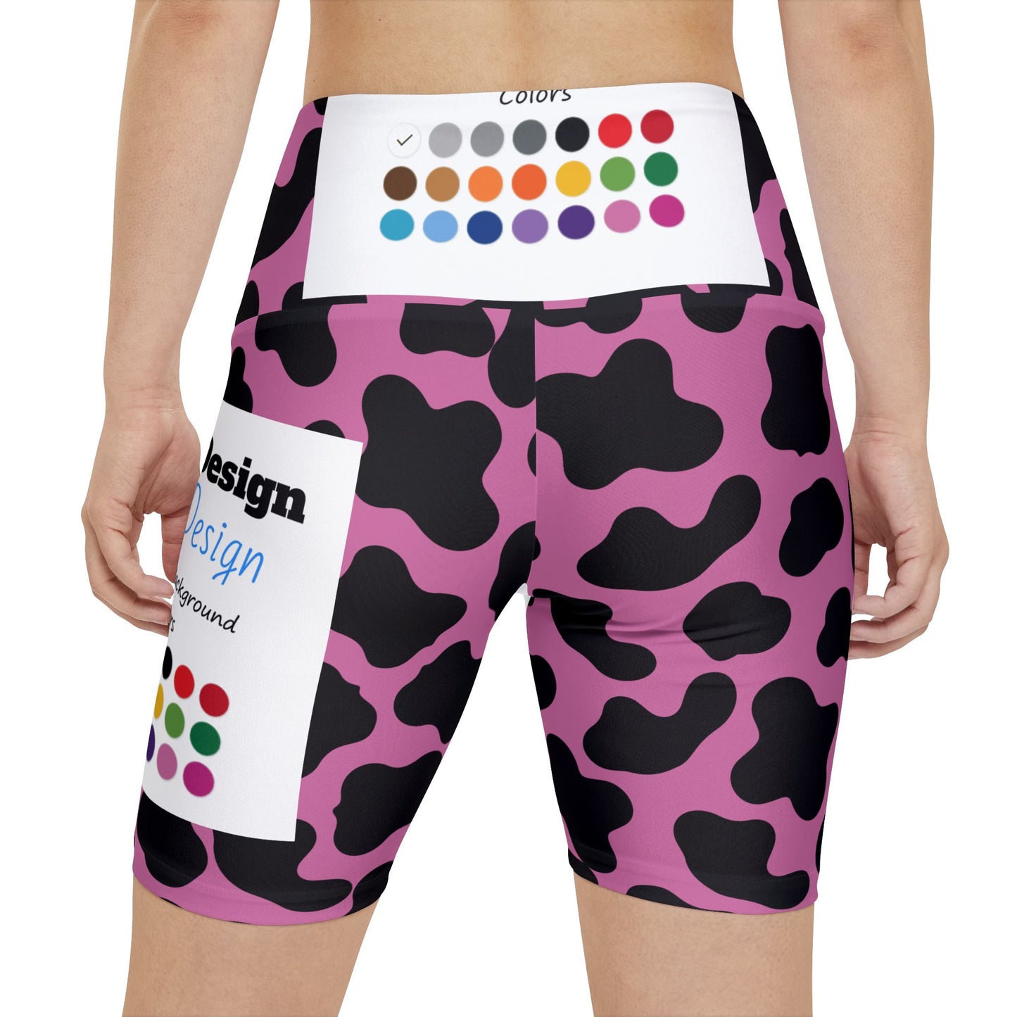 Women's Custom Workout Shorts - Personalized Activewear for Yoga, Jogging, Fitness, Birthdays, Holidays, Gifts, Cow Print Design