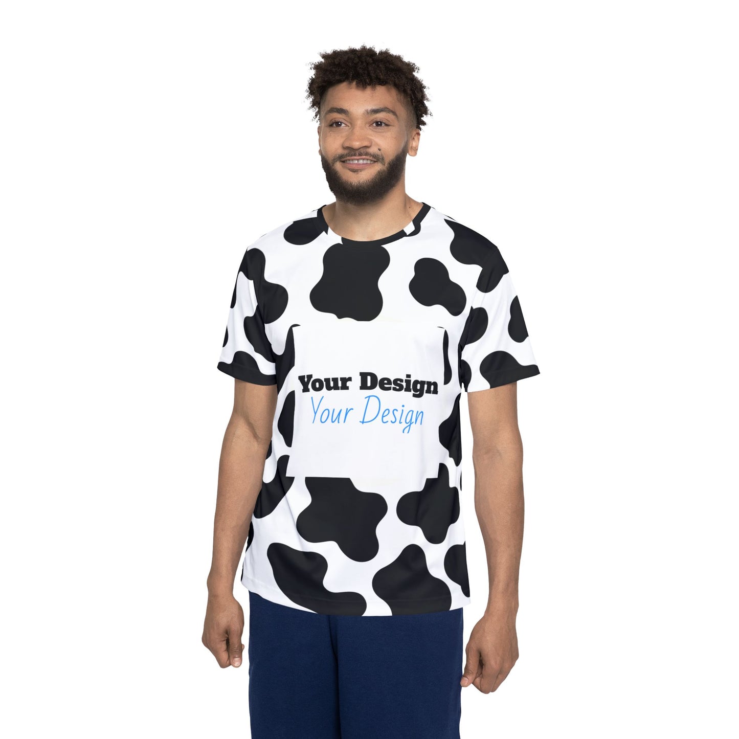 Custom Cow Print T-Shirt, Personalized Athletic Wear, Team Spirit Shirt, Unique Gift for Sports Lovers, AOP Jersey