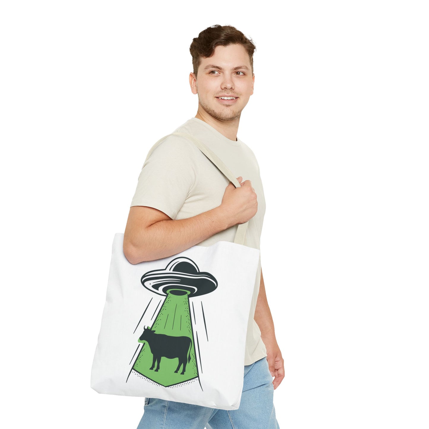 UFO Cow Tote Bag - Fun Gift for Farmers, Alien Lovers, Quirky Accessories, Eco-Friendly Shopping.