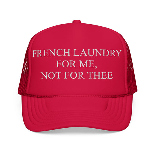 French Laundry Gavin Newsom Covid Lockdown Embroidered Foam Trucker Hat, Funny Hat, Gift for Him, Gift for Her, Casual Hat, Summer Accessory, Adjustable Cap
